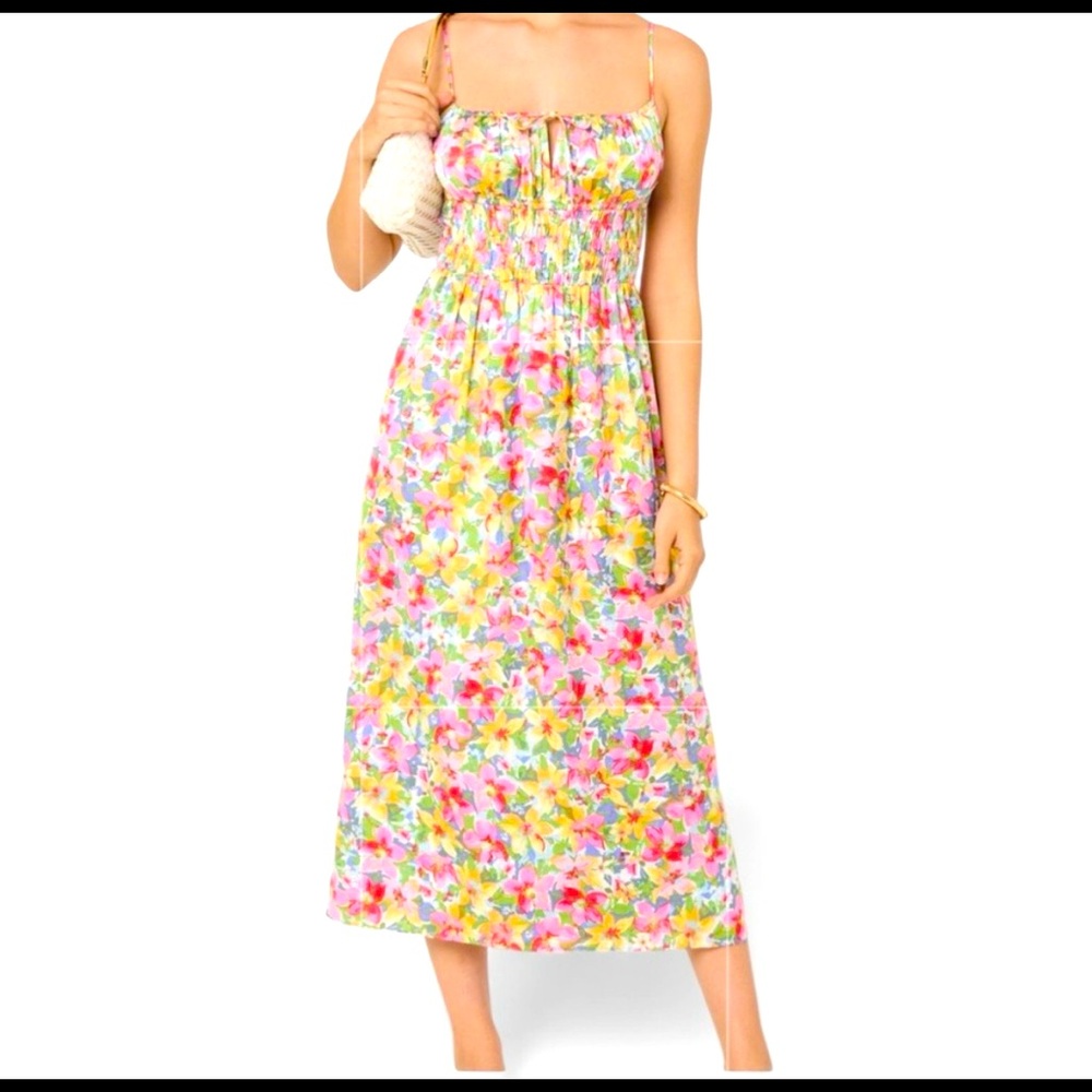 ASTR The Label Smocked Silky Blue Floral Maxi Dress Size Small NWOT